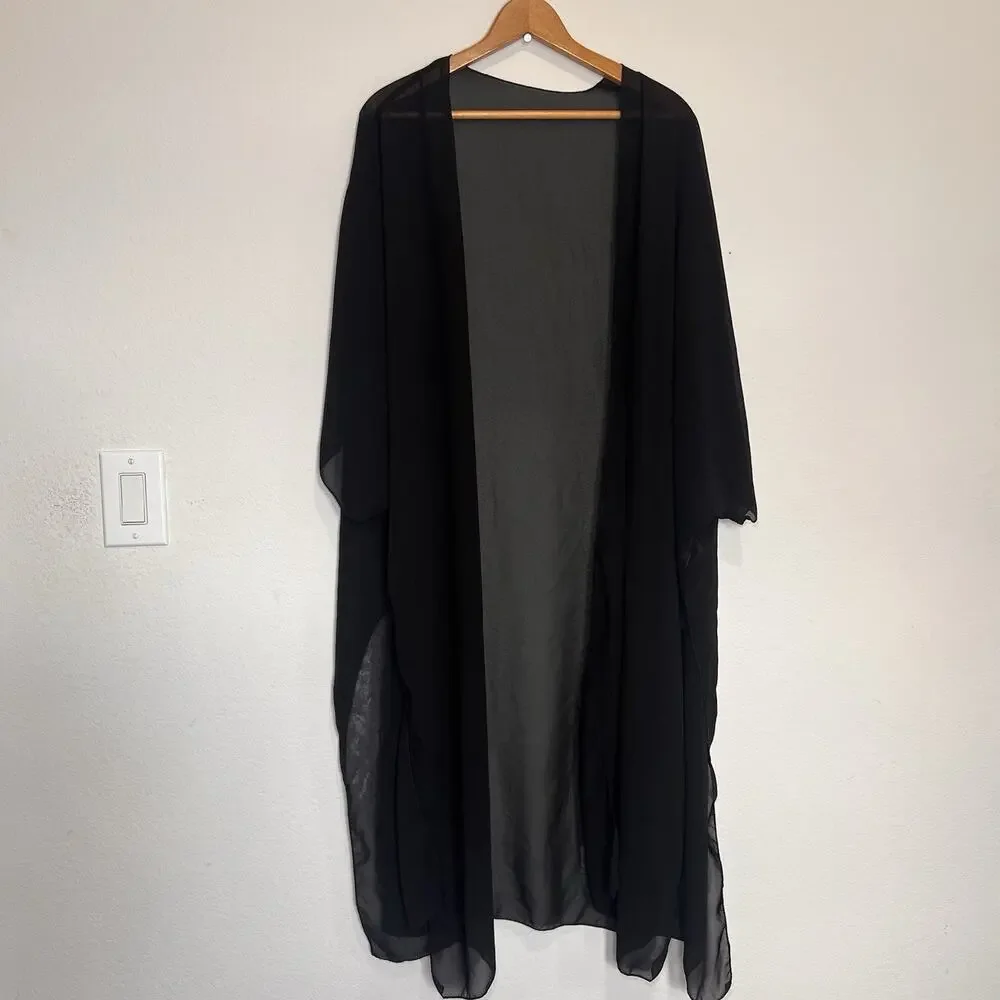 Swim Cover Ups Size L Black, Navy, Leopard Sheer Long Kimono Resortwear Lot Of 3